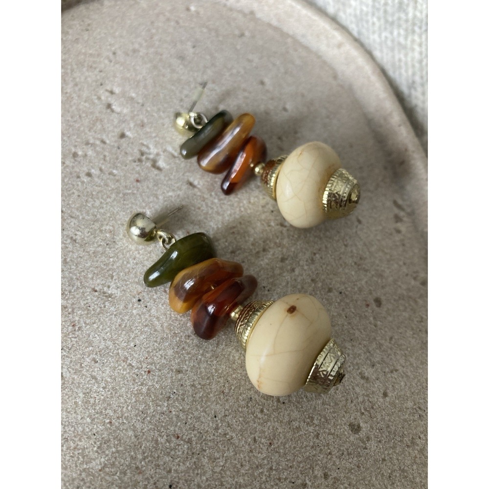 Chunky Dangle Earrings In Earthy Tones Faux Stones Chip Artsy Artisan